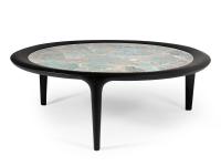Tables d'appoint Godot ronde de  Ø90 x H.30 cm en bois massif finition Chêne Noir et plateau en Amazonite Extra