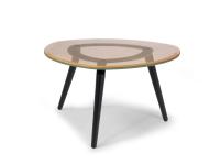 Table d'appoint 66 x 66 cm avec plateau en verre maille Golden Mesh Extra Clear et trépied en bois Chêne Noir