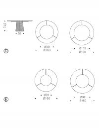 Grande table ronde design Atrium de Cattelan - dimensions : D) plateau en bois avec insert céramique fixe E) plateau en bois avec insert céramique tournant