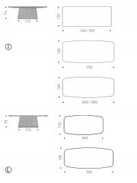 Grande table design Atrium de Cattelan - dimensions : I) plateau en Keramik L) plateau en Keramik avec dessous en bois mdf