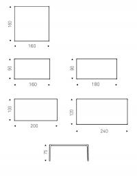Table minimaliste Boulevard di Cattelan - schéma dimensionnel des versions fixes