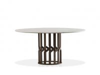 Intreccio - Table ronde en marbre blanc de Ø160 cm et pied en lattes de bois massif
