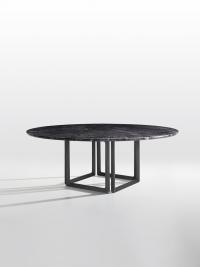Opus - Table ronde en marbre avec pied en bois massif