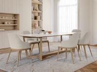 Table en grès cérame avec pied en bois design Pearl, complément idéal dans les salons modernes et les espaces ouverts