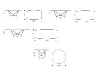 Table Skorpio de Cattelan - Schéma et dimensions des modèles avec bord arrondi en mdf laqué Brushed