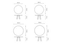 Table salle à manger design Torii - schéma dimensionnel des plateaux ronds