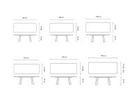 Table salle à manger design Torii - schéma dimensionnel des plateaux rectangulaires