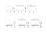 Table salle à manger design Torii - schéma dimensionnel des plateaux tonneau