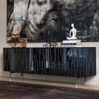 Buffet Drops avec portes en méthacrylate effet miroir gris avec inserts en bois essence frêne noir