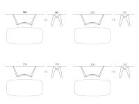 Table Reverse - Schémas et dimensions des modèles rectangulaire en forme de tonneau