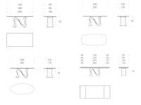 Schemi e dimensioni del tavolo Wave con piano in ceramica e gres porcellanato