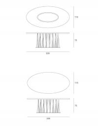 Scéma de la table avec base métalique perforée Globo avec plateau de table en forme d'ellipse