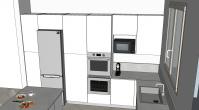 Progetto per cucina con penisola - vista colonne e frigorifero free-standing