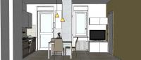 Progettazione 3D Open Space - vista zona cucina e zona relax