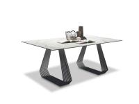 Table contemporaine extensible James avec pieds en métal peint anthracite et plateau en céramique calacatta blanc mat