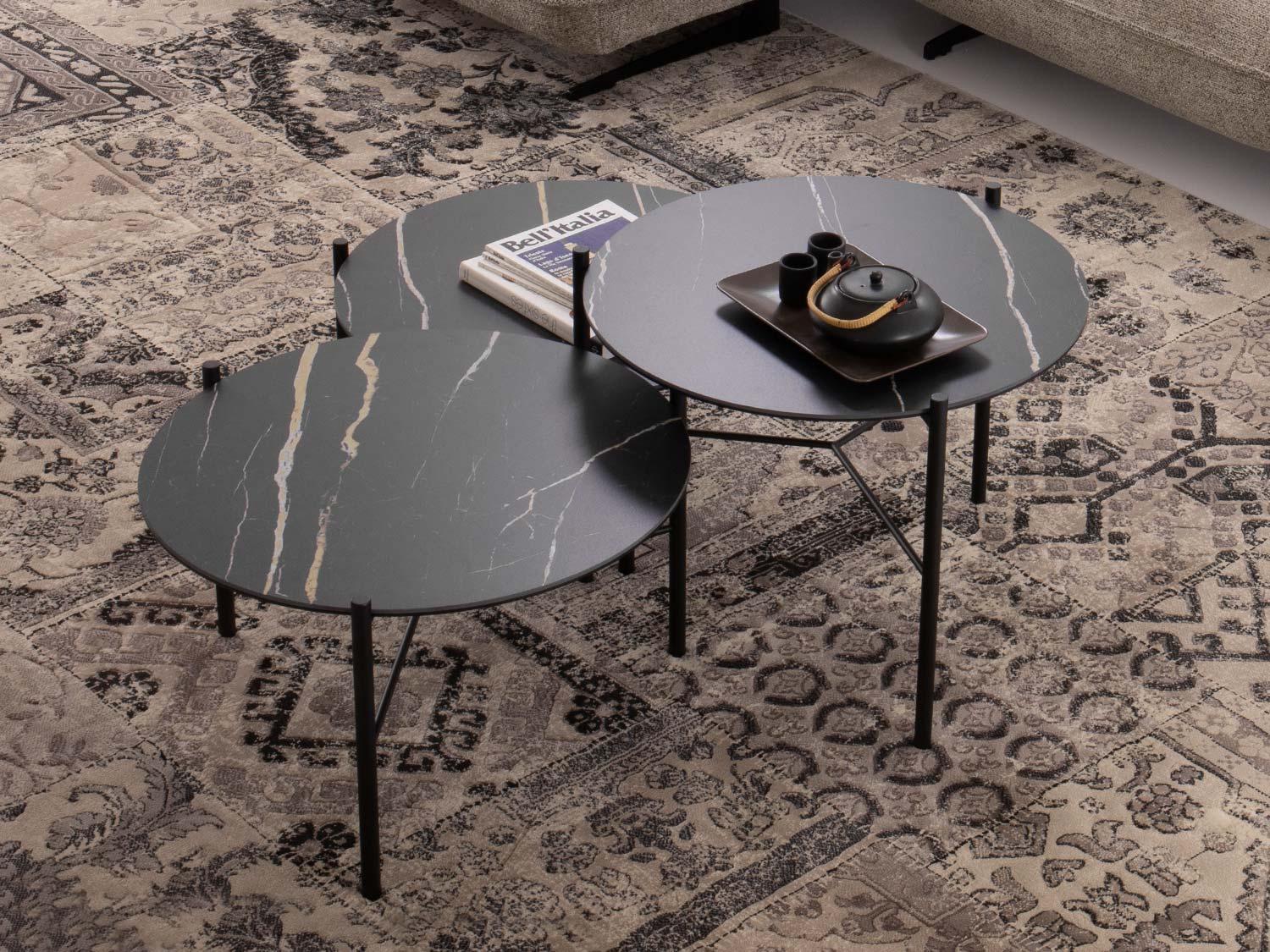 Tavolini da salotto estraibili design nero in ceramica e metallo