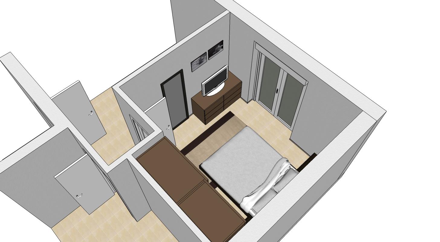 Progettazione 3D Camera da Letto - vista dall'alto zona comò
