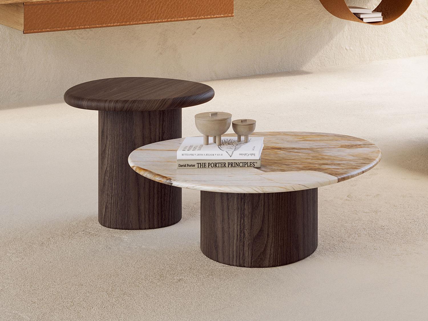 Tavolino da salotto con base in legno massello Bolé