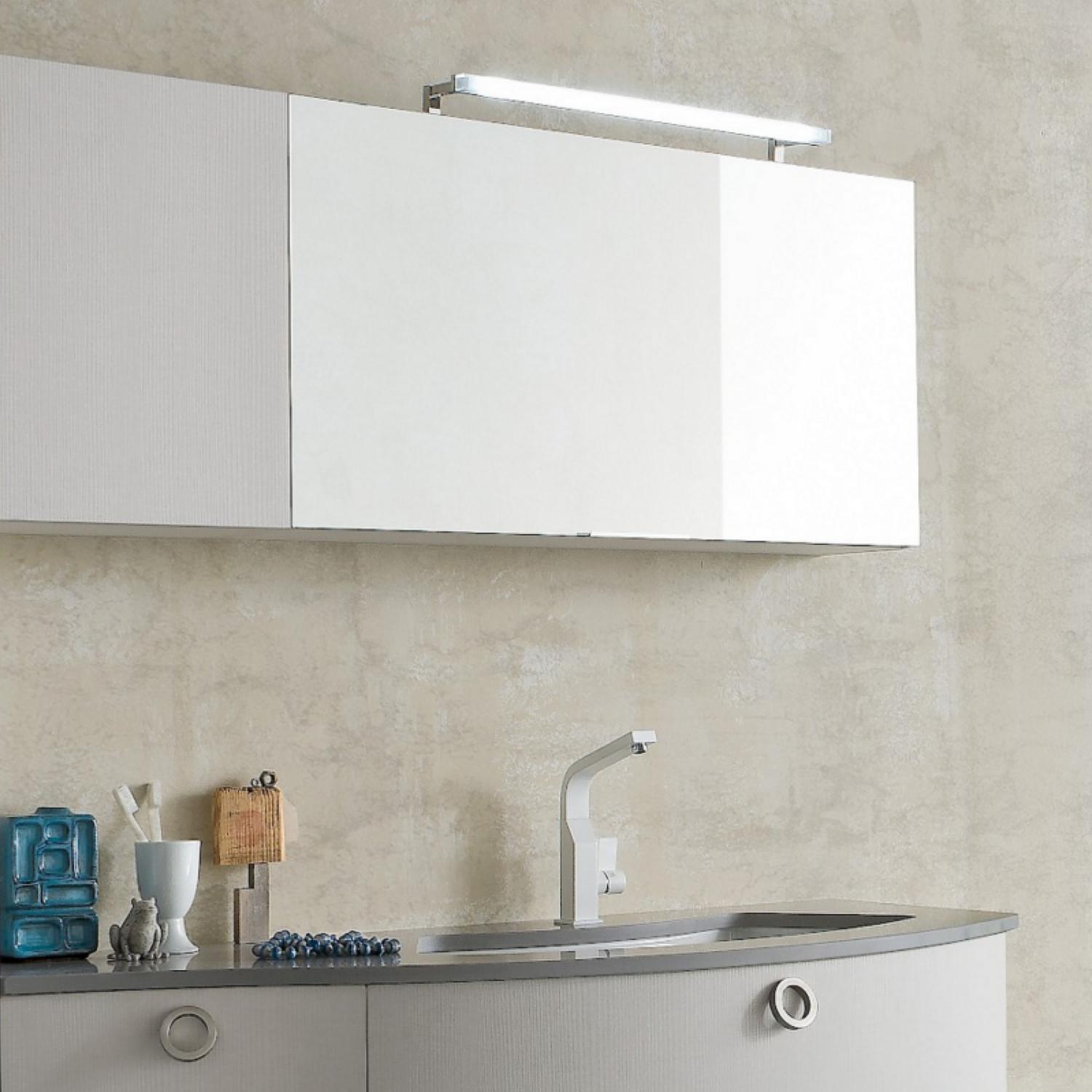 SPECCHIO BAGNO CONTENITORE CON DUE PENSILI ROVERE BIANCO E LUCE LED