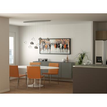 Progetto per open space di 60 mq - render zona pranzo