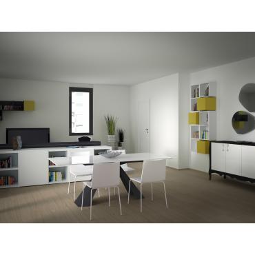 Come arredare il living dividendo zona pranzo, relax e ingresso - render