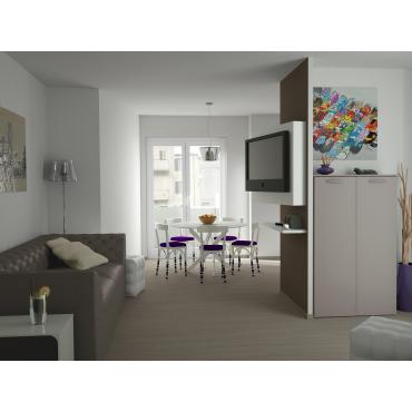 Progetto per arredare un soggiorno con cucina a vista - render