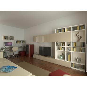 Progetto per arredare un soggiorno con angolo studio - render