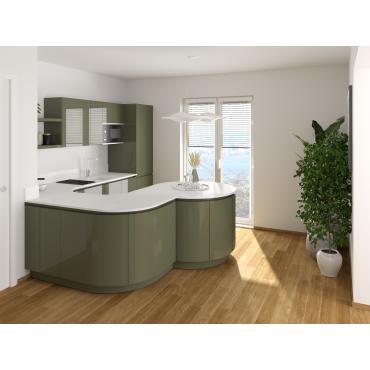 Progetto di cucina curva componibile per ufficio - render