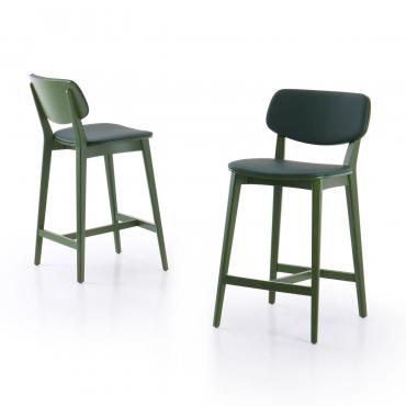 Sgabello Chloe outlet in faggio tinto Verde Cromo e cuscinature di seduta e schienale in pelle Panama tono su tono