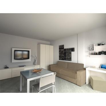 Progetto per monolocale di 35 mq - render zona cucina