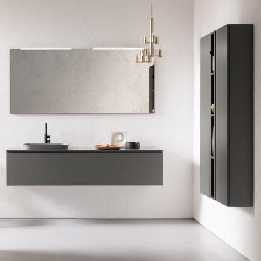 Arredo bagno con lavabo ad incasso N80 Atlantic completo di pensili, elemento a giorno, specchiera e faretti