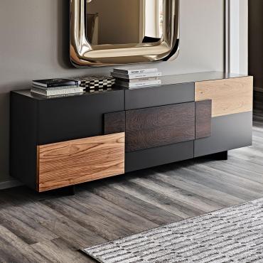 Credenza con inserti in legno Torino, modello con tre ante battenti
