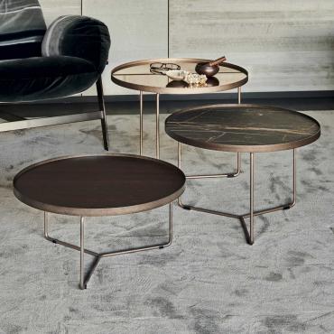 Tavolini da salotto di design rotondi Billy con piano in pietra Keramik