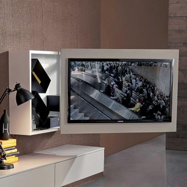 Porta Tv orientabile e apribile Rack nella versione con n.3 box in metallo interni