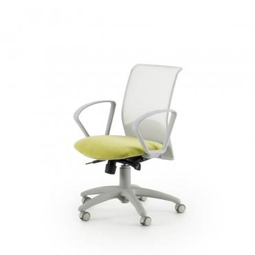 Sedia home-office con schienale in rete Jeff dotata di braccioli fissi mod.B in polipropilene grigio