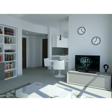 Progetto per open space con cucina angolare - render