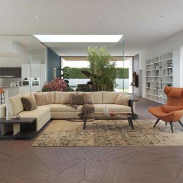 Progetto d'arredo per una villa moderna di 300 metri quadri con piscina e giardino