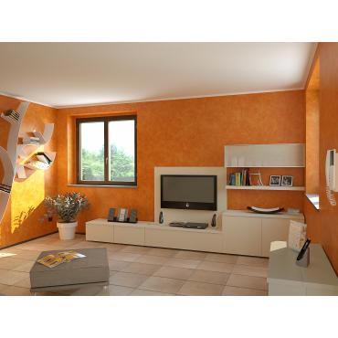 Progetto per arredare un soggiorno arancione - render