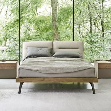 Letto moderno in legno con testiera imbottita Maryland