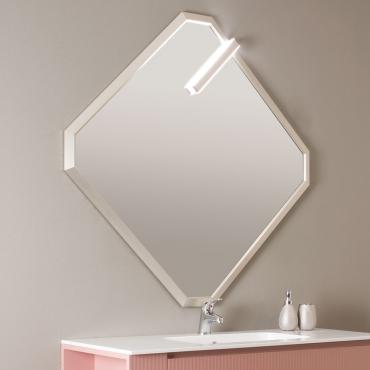 Specchio da bagno con profilo in alluminio Alfa nel modello in alluminio spazzolato a dodici lati