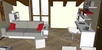 Progettazione 3D Open Space - vista zona soggiorno ed home office