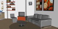 Progettazione 3D Open Space - particolare camino e divano