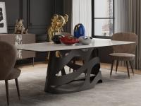 Tavolo di design con piano in ceramica Ellis con basamento in metallo