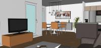 Progettazione 3D Open Space - vista zona cucina e pranzo