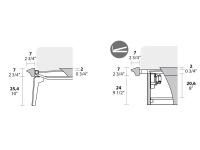Schemi tecnici e dimensioni: giroletto con piedini alti e giroletto alto con box contenitore