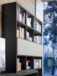 Libreria modulare a parete con vetrine Aliant p.41,6 con alternanza di moduli a giorno e moduli battenti