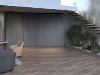 Il ripostiglio angolare su misura si integra perfettamente con la parete attrezzata per creare un soggiorno Lounge coordinato