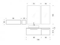 Mobile bagno con lavabo decentrato N100 Frame - Schemi e dimensioni della composizione standard con specchiere e pensili a giorno