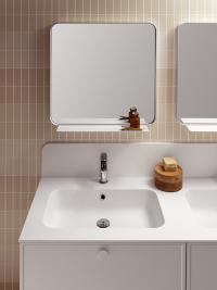 Mobile bagno sospeso da 140 cm N102 Frame - Vista frontale del lavabo in mineralguss bianco, qui proposto con basi in tinta