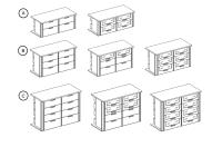 Modelli cassettiere doppie: A) 4 cassetti con frontali lisci o in vetro fumè - B) 6 cassetti con frontali lisci, n.2 o n.6 in vetro fumè C) 8 cassetti con frontali lisci, n.4 o n.8 in vetro fumè